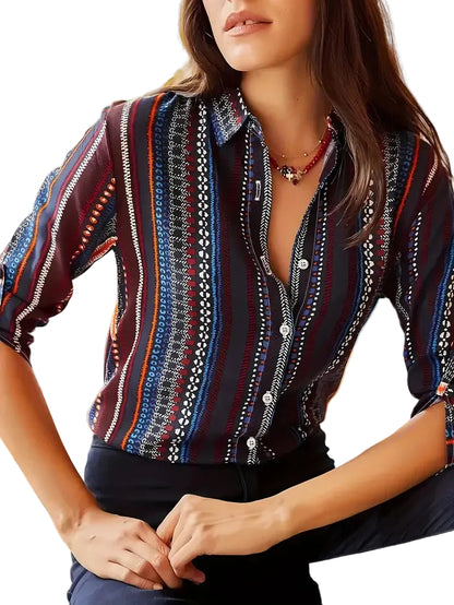 Chemise florale à manches longues pour femme – coupe slim sexy