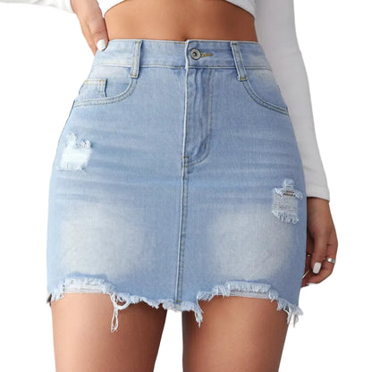 Mini-jupe en jean femme – Coupe trapèze A-line, bord brut et détails déchirés