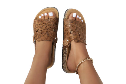 Sandales pantoufles décontractées à imprimé serpent animal rétro pour femmes