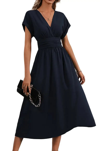 Robe Élégance Plissée Longue Manches Chauve-Souris pour Femme