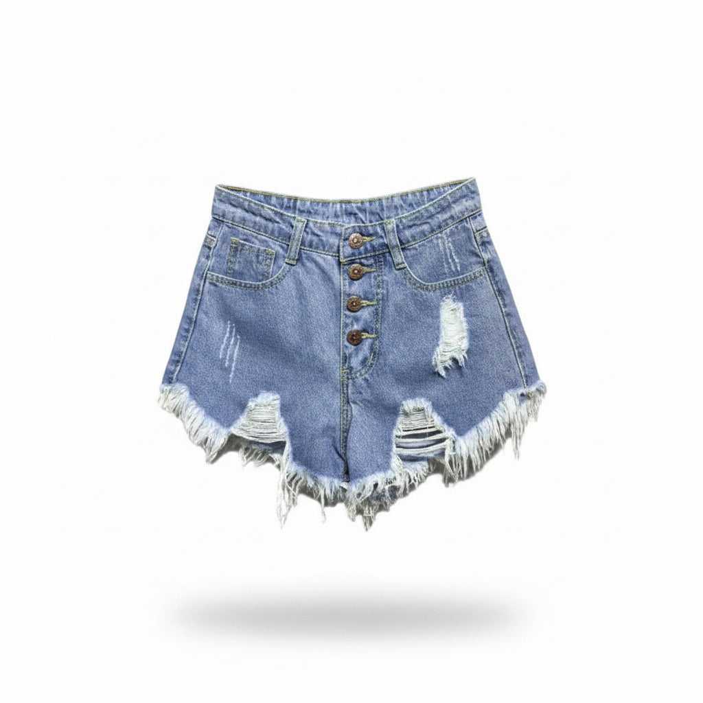 Short Jean Taille Haute Trapèze Femme – Style Coréen Ample Boutonné