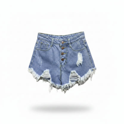 Short Jean Taille Haute Trapèze Femme – Style Coréen Ample Boutonné