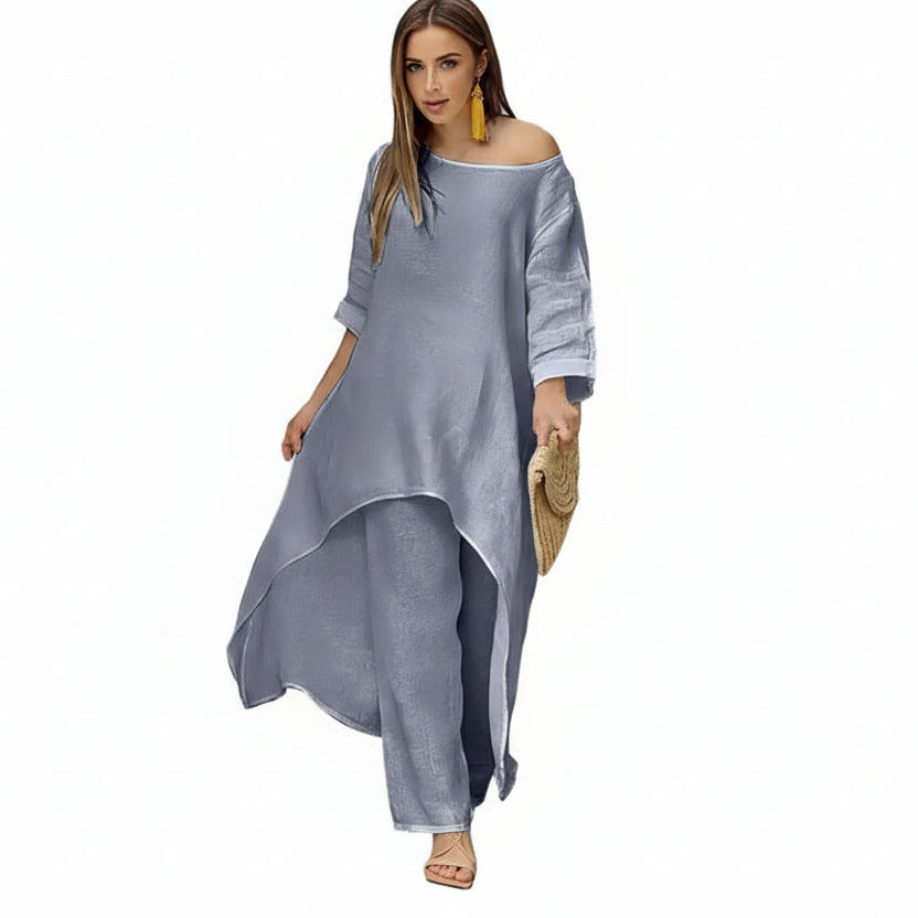 Ensemble Femme 2 Pièces – Pantalon Large et Haut Manches Longues Confort Élégant