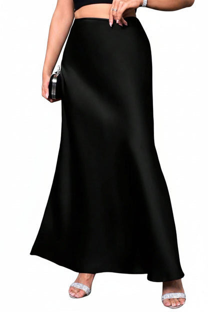Jupe Midi Trapèze en Satin Effet Soie – Taille Haute Queue de Sirène Femme