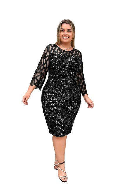 Robe grande taille à col rond avec fermeture éclair cachée