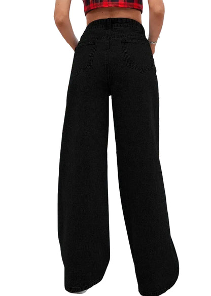 Jeans taille haute à jambe droite pour femmes, coupe décontractée et ample