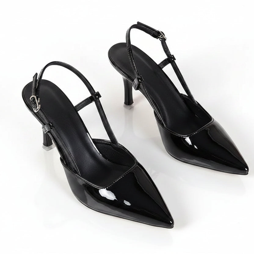 Sandales à talons fins Slingback en cuir verni pour femme – Élégantes et sexy