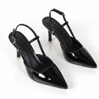 Sandales à talons fins Slingback en cuir verni pour femme – Élégantes et sexy