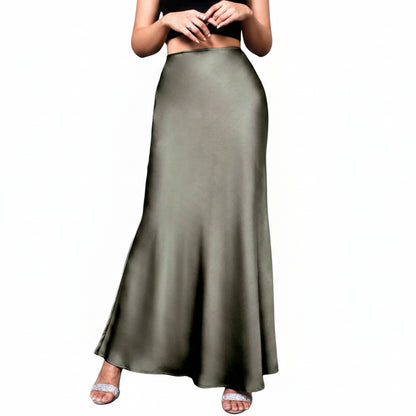 Jupe Midi Trapèze en Satin Effet Soie – Taille Haute Queue de Sirène Femme