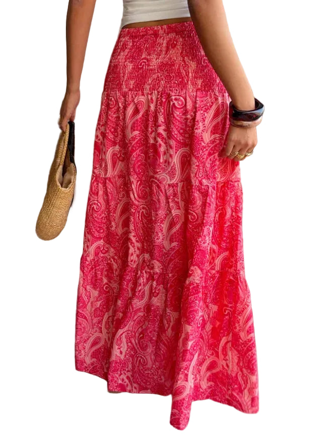 Jupe Longue Bohème Imprimée Taille Haute – Coupe Trapèze Superposée