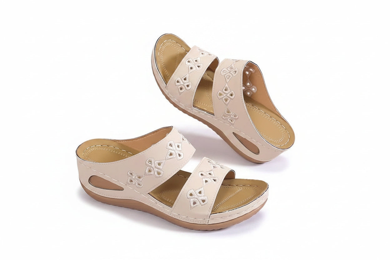 Pantoufles broder fleurs en cuir sandales d'été pour femme