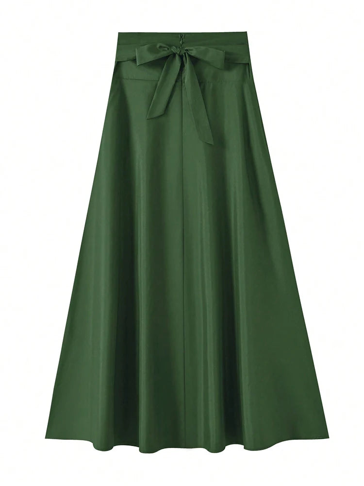 Jupe Trapèze Taille Haute Élastique Femme – Couleur Unie Élégante