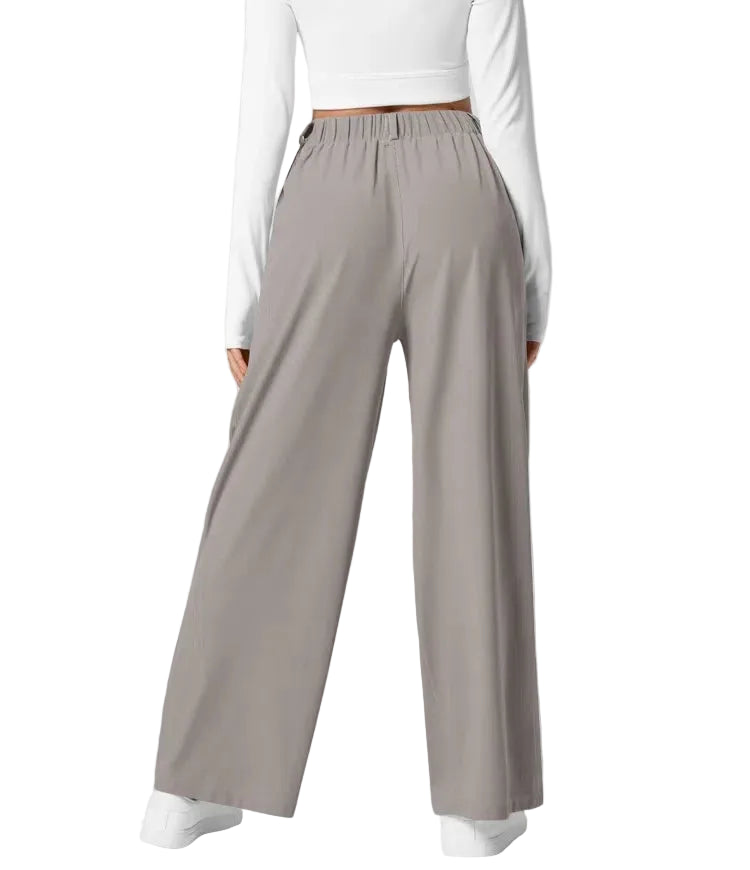 Pantalon plaid femme taille haute – coupe large effet minceur avec poches, style casual