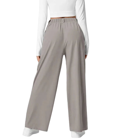 Pantalon plaid femme taille haute – coupe large effet minceur avec poches, style casual
