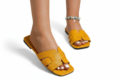 Sandales coulissantes plates de couleur unie pour femmes