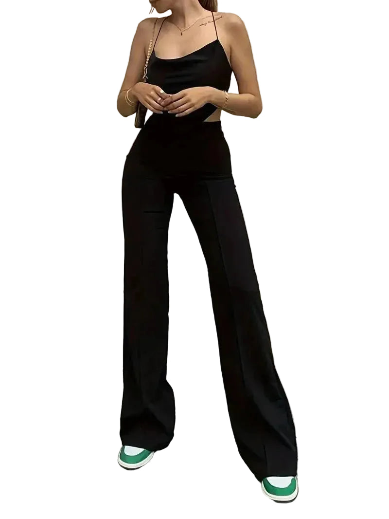 Pantalon évasé taille haute femme bureau coupe slim élégant