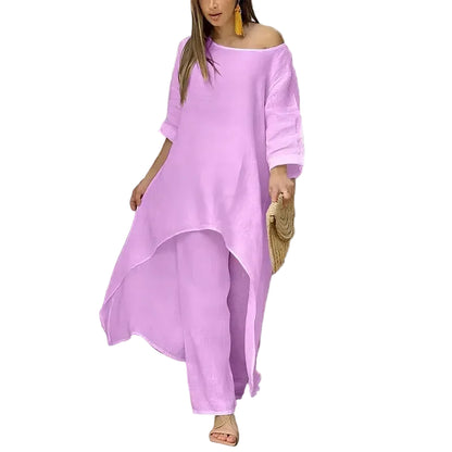Ensemble Femme 2 Pièces – Pantalon Large et Haut Manches Longues Confort Élégant