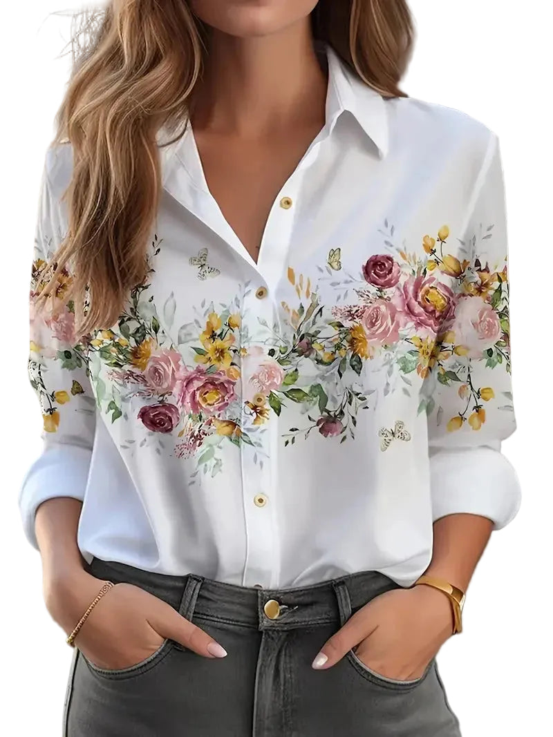 Chemise florale à manches longues pour femme – coupe slim sexy