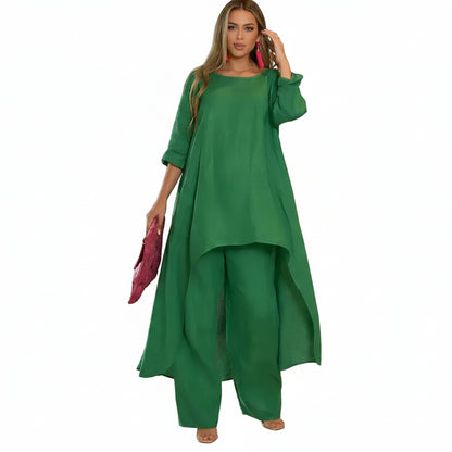 Ensemble Femme 2 Pièces – Pantalon Large et Haut Manches Longues Confort Élégant