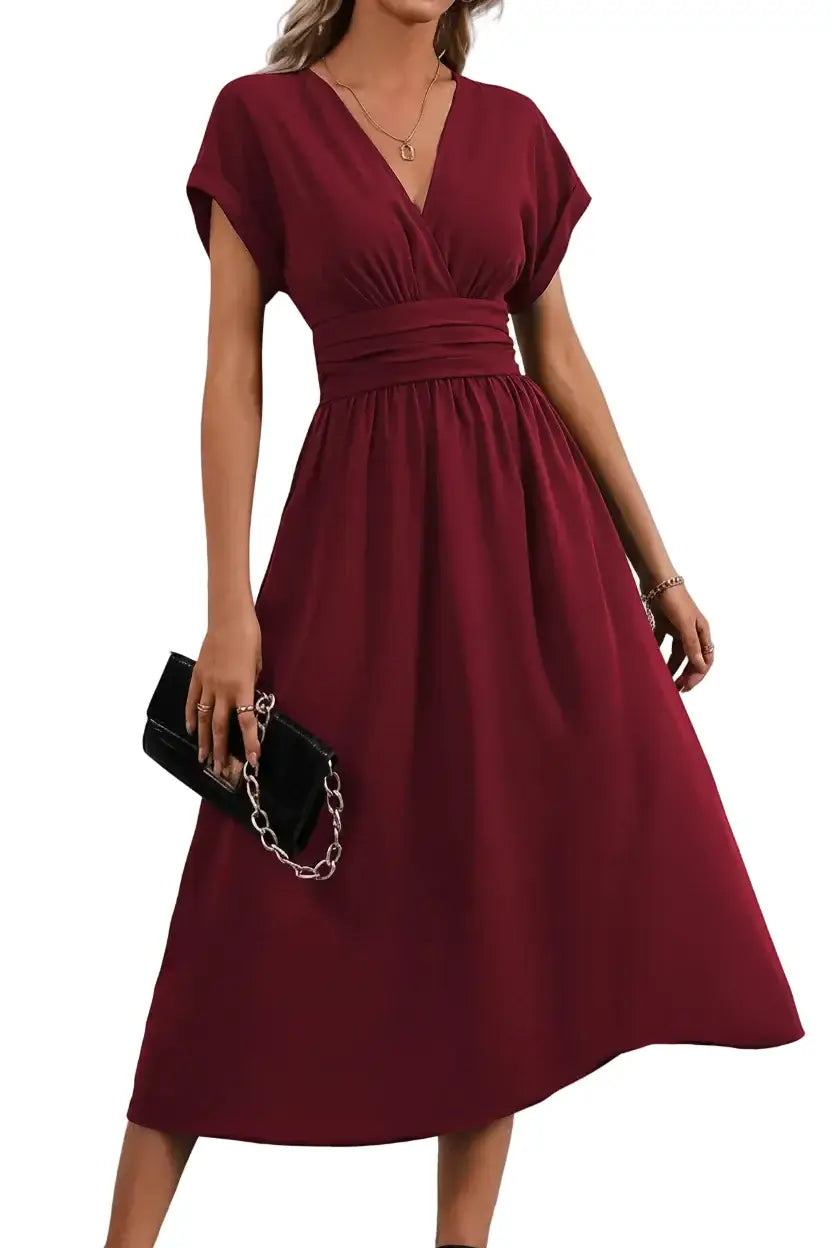 Robe Élégance Plissée Longue Manches Chauve-Souris pour Femme