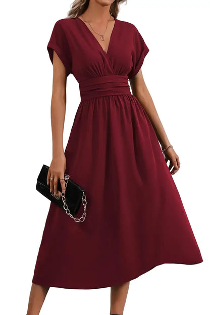 Robe Élégance Plissée Longue Manches Chauve-Souris pour Femme