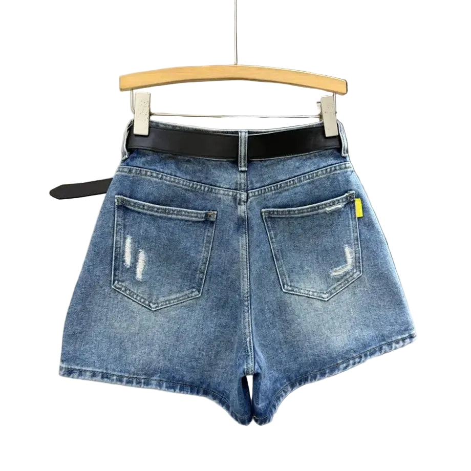 Jupe-short en jean déchiré taille haute pour femme – Denim slim style streetwear