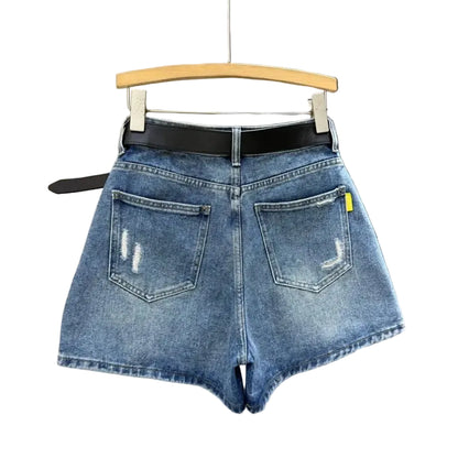 Jupe-short en jean déchiré taille haute pour femme – Denim slim style streetwear