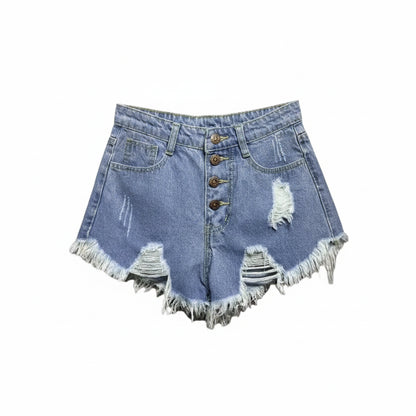 Short Jean Taille Haute Trapèze Femme – Style Coréen Ample Boutonné