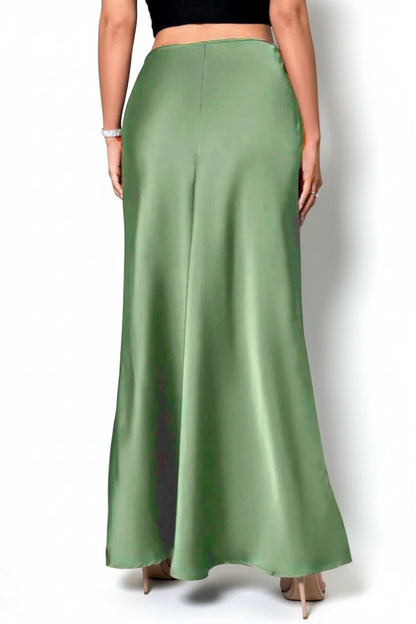 Jupe Midi Trapèze en Satin Effet Soie – Taille Haute Queue de Sirène Femme