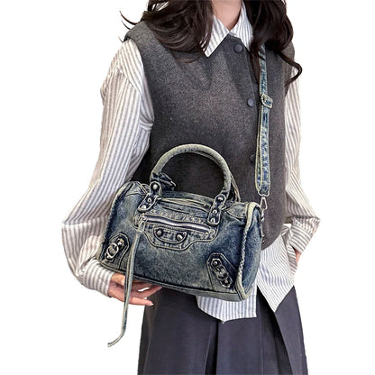 Sac en denim bleu pour femme style streetwear luxe