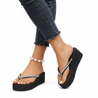 Sandales à talon compensé avec strass, sandales d'été