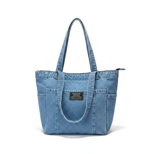 Sac fourre-tout en denim grande capacité – style urbain polyvalent