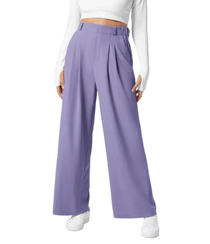 Pantalon plaid femme taille haute – coupe large effet minceur avec poches, style casual