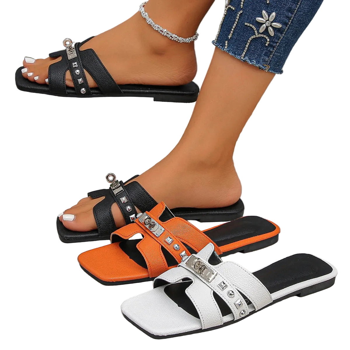 Pantoufles Plates de Luxe pour Femme – Sandales de Plage Tendance et Confortables