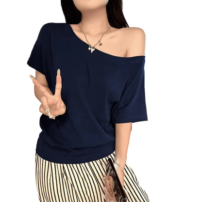 T-shirt Femme à Manches Courtes – Col Incliné Style Street Sexy