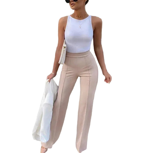 Pantalon évasé taille haute femme bureau coupe slim élégant