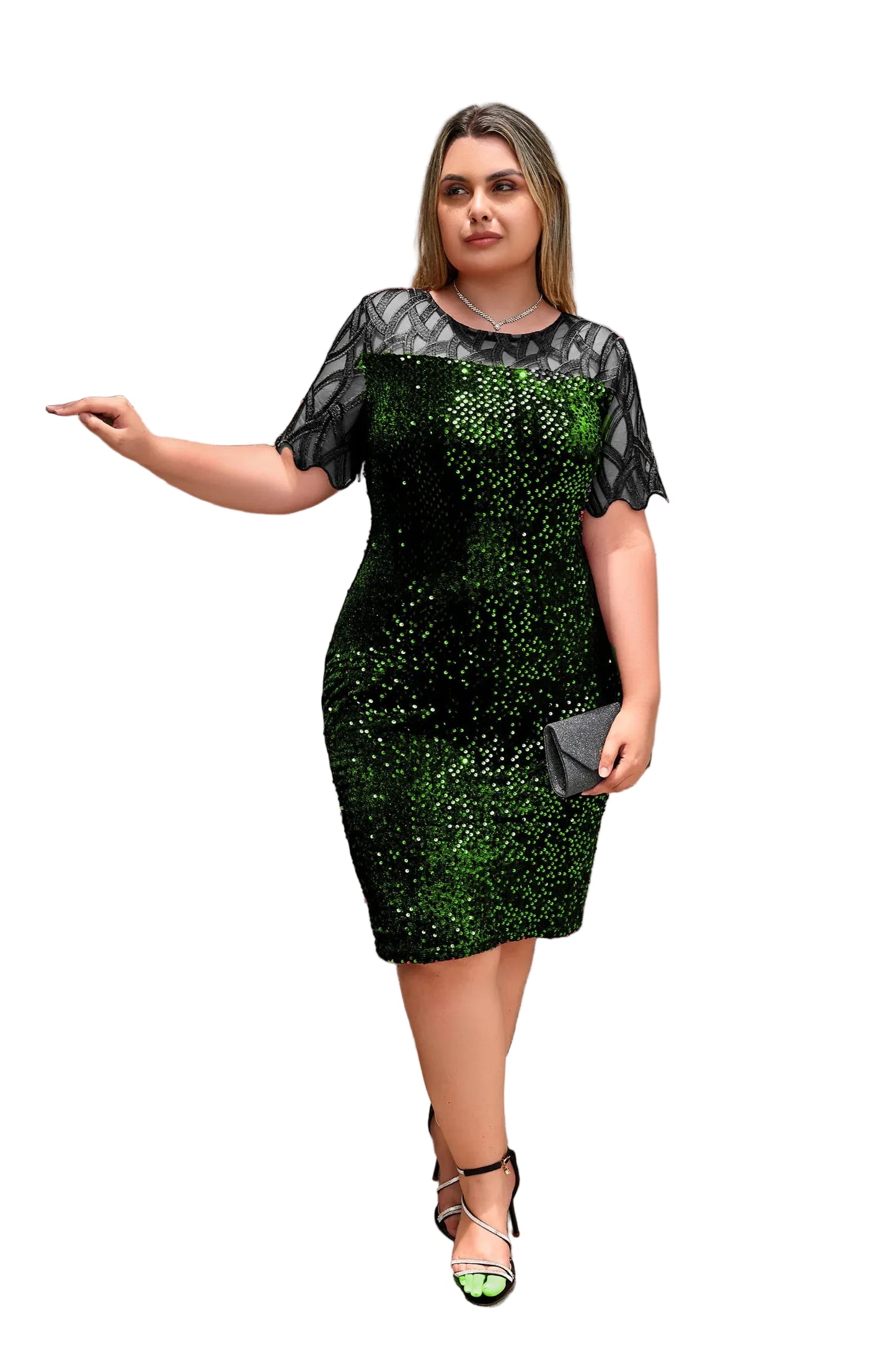 Robe grande taille à col rond avec fermeture éclair cachée