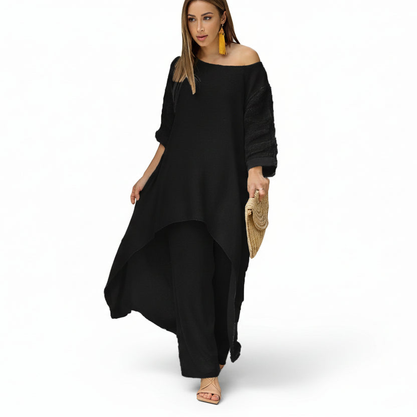 Ensemble Femme 2 Pièces – Pantalon Large et Haut Manches Longues Confort Élégant