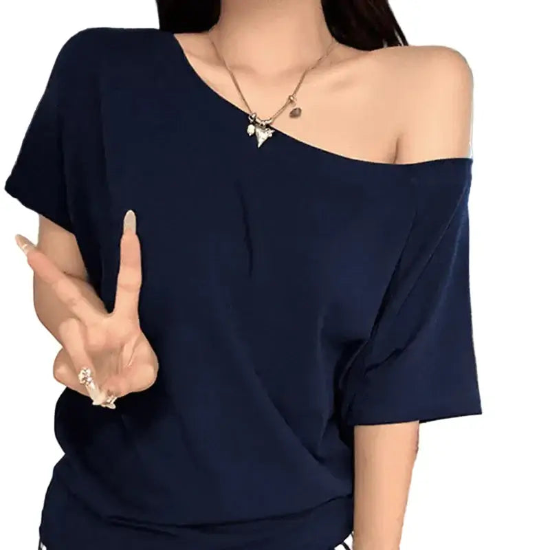T-shirt Femme à Manches Courtes – Col Incliné Style Street Sexy