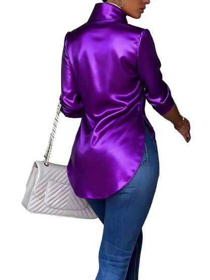 Émera – Chemisier Femme en Satin Élégant à Manches Longues