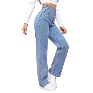 Jeans taille haute à jambe droite pour femmes, coupe décontractée et ample