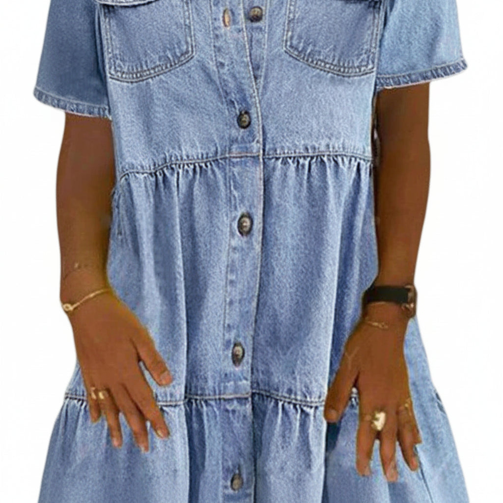 Robe longue en denim style rétro chic à boutons et coupe fluide
