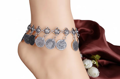 Bracelet de Cheville Bohème Rétro Argent à Pendentif
