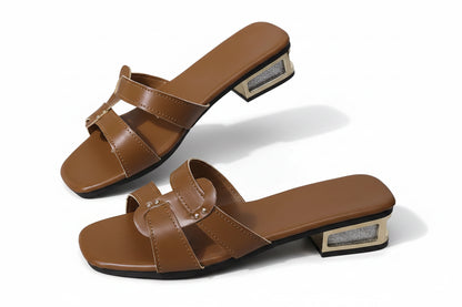 Sandales à talon épais et bout carré à brides croisées, Printemps/Été