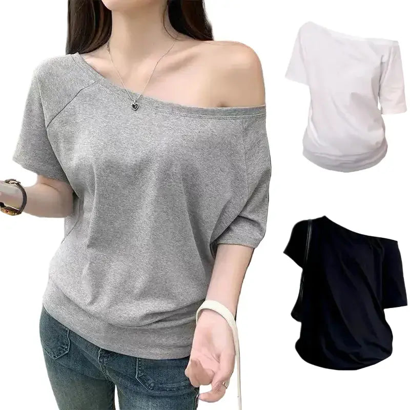 T-shirt Femme à Manches Courtes – Col Incliné Style Street Sexy