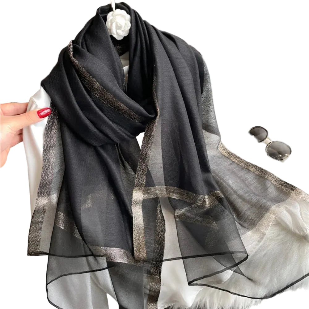 Echarpe de luxe en soie Organza élégant couleur unie