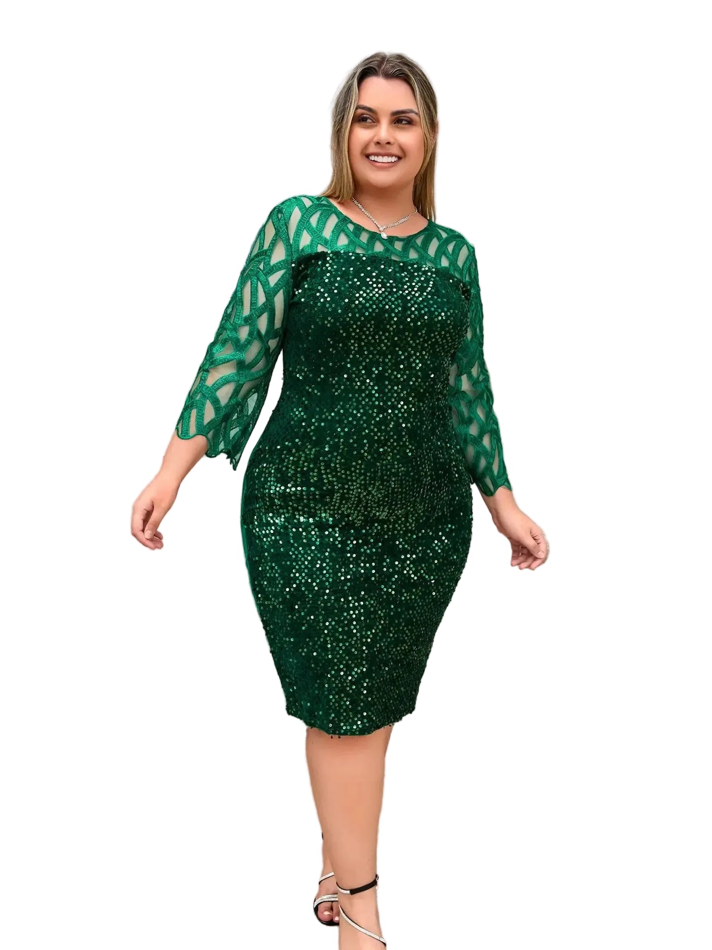 Robe grande taille à col rond avec fermeture éclair cachée