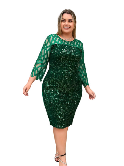 Robe grande taille à col rond avec fermeture éclair cachée