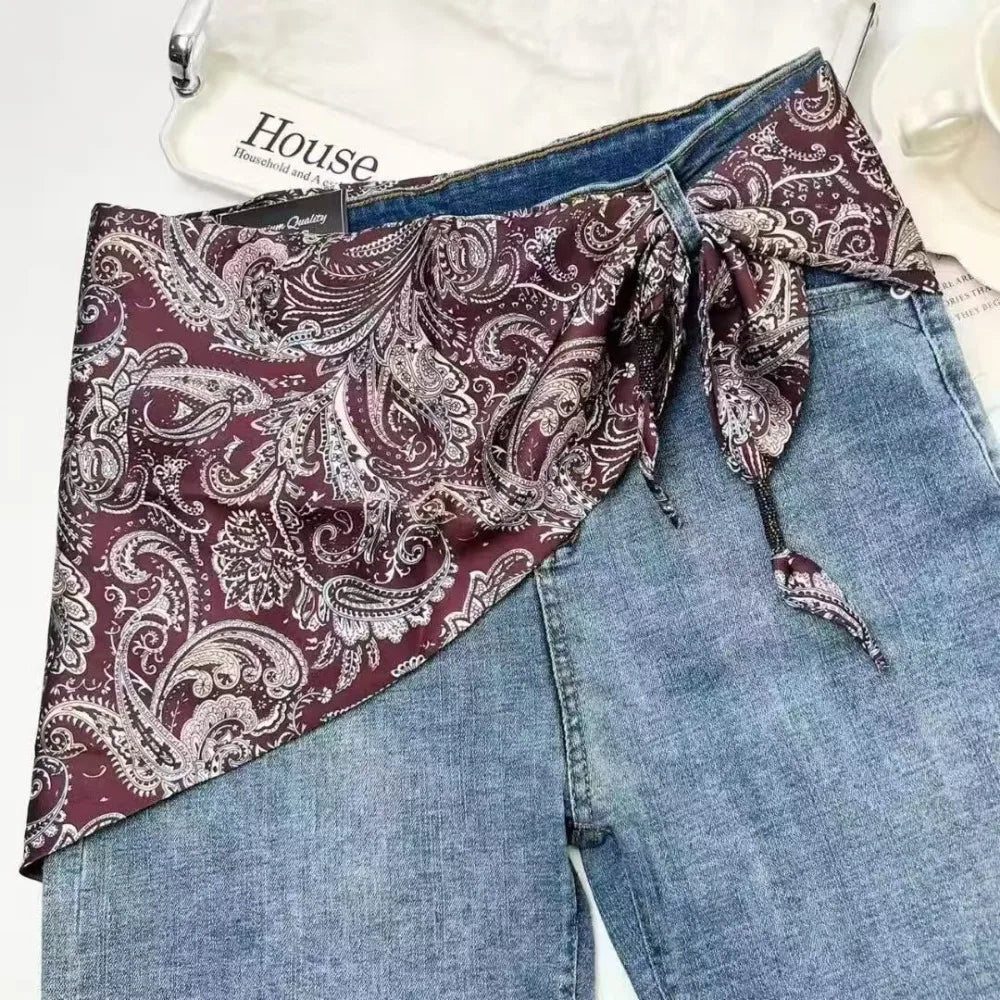 Ceinture foulard en soie cajou Floral