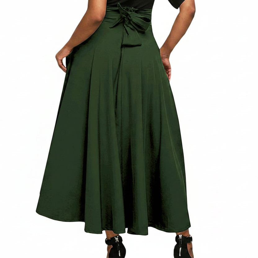 Jupe Trapèze Taille Haute Élastique Femme – Couleur Unie Élégante